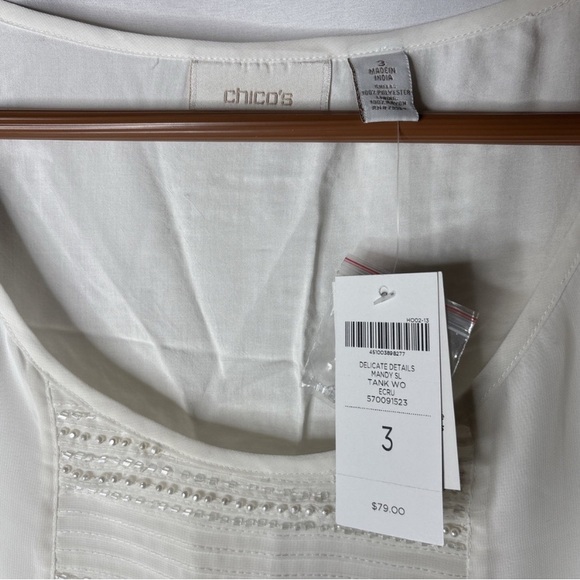 Chico’s Sleeveless Ecru Delicate Detail Tank Top NWT Sz 3 (16) - Picture 3 of 5